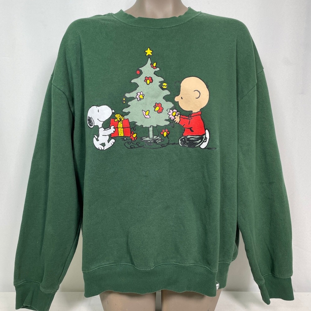 Peanuts RSQ Charlie Brown Snoopy Christmas Tree Green Sweatshirt Women's XL